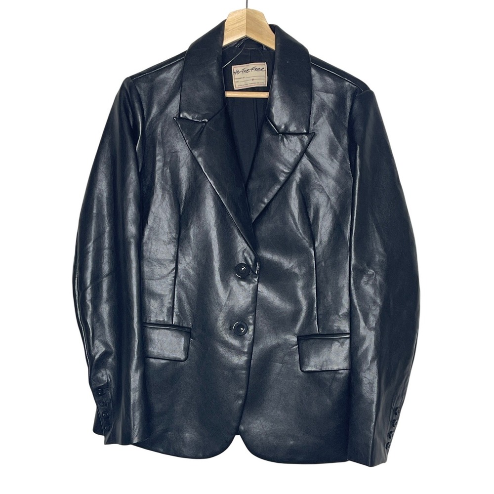 We The Free Free People Women Black Faux Leather Blazer Jacket Size S OB1564998